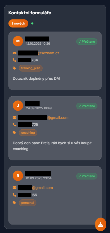 Správa kontaktních formulářů